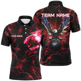 Maxcorners Red lightning thunder bowling American flag Eagle custom Mens Bowling Polo Shirts, Quarter Zip Shirts