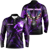 Maxcorners Purple lightning thunder bowling American flag Eagle custom Mens Bowling Polo, Quarter Zip Shirts