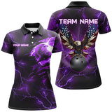 Maxcorners Purple lightning thunder bowling American flag Eagle custom Women Bowling Polo, Quarter Zip Shirts