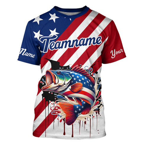Maxcorners Red, White and Blue American Flag Largemouth Bass Fishing Custom patriotic Bass fishing team jerseys MT2108
