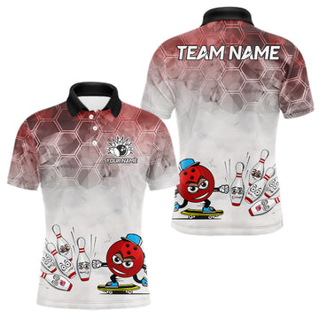 Maxcorners Funny Bowling Polo Shirts For Men, 1/4 zip shirts Custom Bowling Team Jerseys Gift For Bowler | Red LM0101