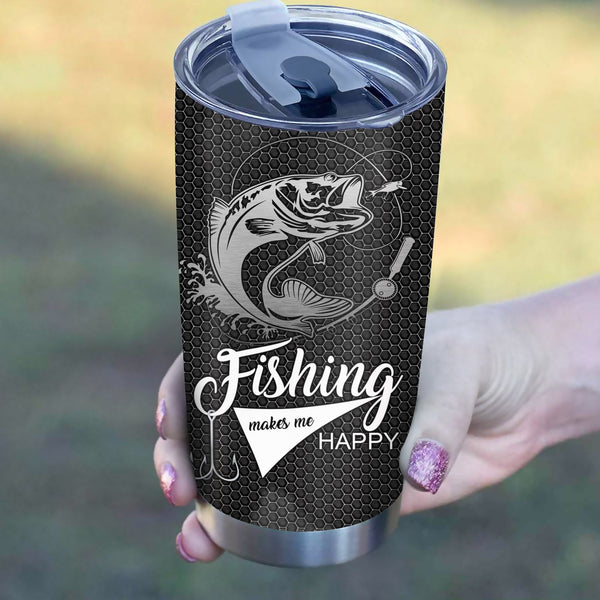 Maxcorners Largemouth bass fishing makes me happy Stainless Steel Fishing Tumbler Customize Name