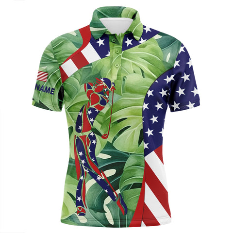 Maxcorner Customized Name American Flag Patriot Golf Green Tropical 3D Polo Shirt