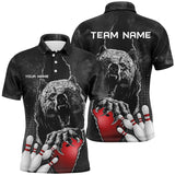 MaxCorners Bowling And Pins Black Bear Grunge Pattern Customized Name 3D Polo Shirt Unisex