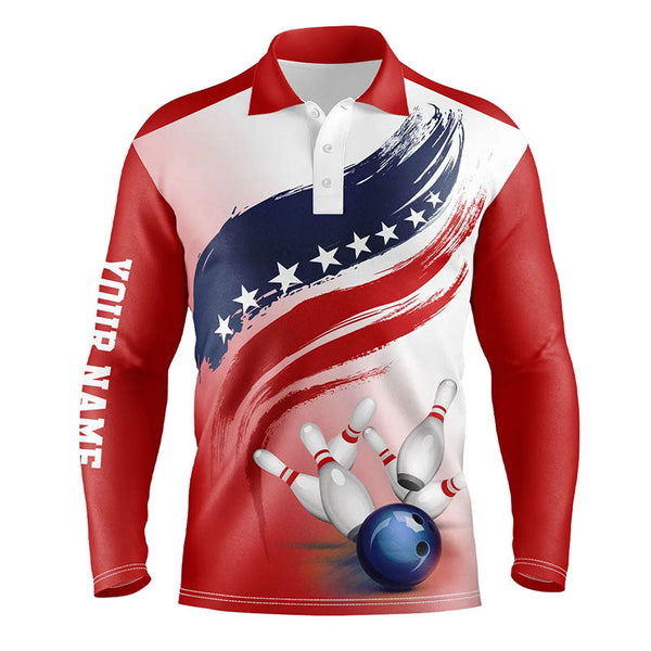 Maxcorners American Flag Bowling Ball And Pins Customized Name 3D Shirt