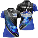 Maxcorners Black and Blue Bowling Camo Polo, 1/4 Zip Shirt for Women Custom Team Bowling jerseys, Bowler Outfit