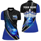 Maxcorners Black and Blue Bowling Camo Polo, 1/4 Zip Shirt for Women Custom Team Bowling jerseys, Bowler Outfit