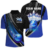 Maxcorners Black and Blue Bowling Camo Polo, 1/4 Zip Shirt for Men Custom Team Bowling jerseys, Bowler Outfit