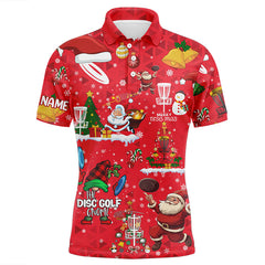 Maxcorners Funny Red Christmas Santa Disc golf Polo shirts for men custom name team Xmas Disc golf jerseys MT0510
