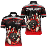 Maxcorners Black and Red Flame Funny Bowling Ball and Pins Bowling shirts for men custom team bowling outfits MT0111