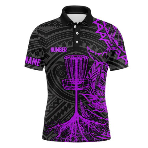 Maxcorners Purple tribal Mens disc golf polo shirt custom black disc golf basket jersey team mens disc golf shirt MT0510