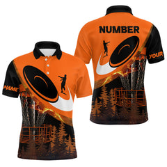 Maxcorners Black and Orange Mens Disc golf polo shirts Custom Disc Golf basket forest tree, Disc Golfer Gift 3 LM0910