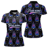 Maxcorners Black Bowling Ball Camo Blue Flame Bowling Polo, 1/4 Zip Shirt For Men Custom Bowling Team Jersey