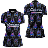 Maxcorners Black Bowling Ball Camo Blue Flame Bowling Polo, 1/4 Zip Shirt For Men Custom Bowling Team Jersey