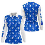 Maxcorners Blue and white golf pattern Mens Golf polo shirts custom name golf beer outfit men golf clothes