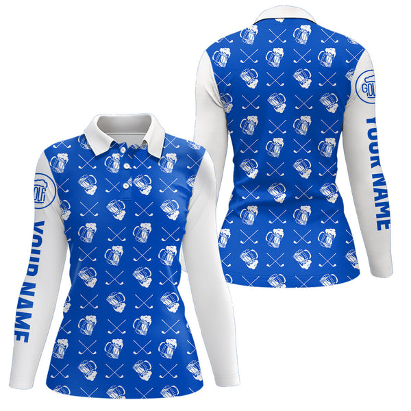 Maxcorners Blue and white golf pattern Mens Golf polo shirts custom name golf beer outfit men golf clothes
