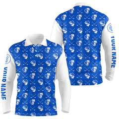 Maxcorners Blue and white golf pattern Mens Golf polo shirts custom name golf beer outfit men golf clothes