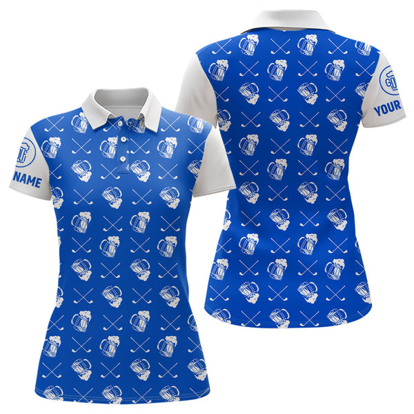 Maxcorners Blue and white golf pattern Mens Golf polo shirts custom name golf beer outfit men golf clothes
