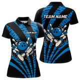 Maxcorners Custom Black and Blue camo Bowling Polo, Quarter Zip Shirt For Mens Custom Team bowling jerseys MT0609