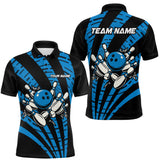 Maxcorners Custom Black and Blue camo Bowling Polo, Quarter Zip Shirt For Mens Custom Team bowling jerseys MT0609