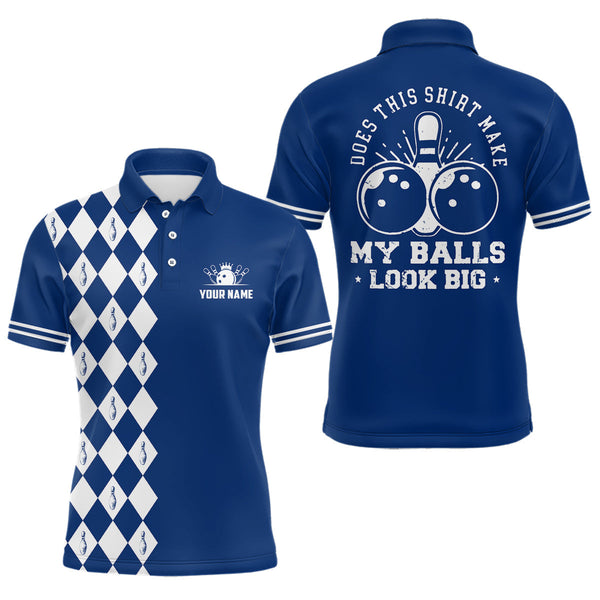 Maxcorners Funny blue and white argyle retro Bowling Shirt for men Custom Does this shirt make my balls look big MT0609