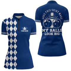 Maxcorners Funny blue and white argyle retro Bowling Shirt for men Custom Does this shirt make my balls look big MT0609