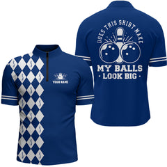 Maxcorners Funny blue and white argyle retro Bowling Shirt for men Custom Does this shirt make my balls look big MT0609
