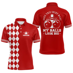 Maxcorners Funny red and white argyle retro Bowling Shirt for men Custom Does this shirt make my balls look big MT0609