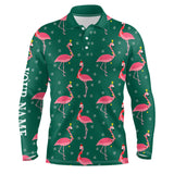 Maxcorners Pink Flamingo Christmas Snowflake Green Pattern Men golf polo shirt custom gifts for team golfer