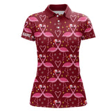 Maxcorners Pink Flamingo Christmas Pattern Women golf polo shirt custom Christmas gifts for team golfer