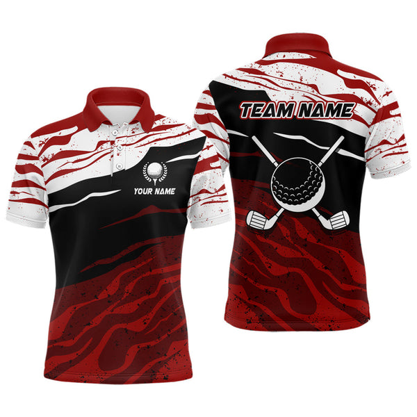 Maxcorners Red, white and black camo Mens Golf Polo Shirts custom men golf tops gifts for the golfer