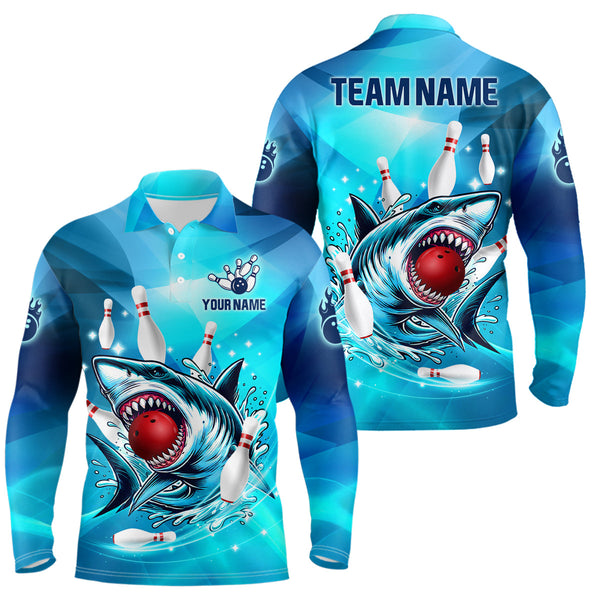 Maxcorners Blue Shark Bowling Jersey Customized Name, Team Name 3D Shirt