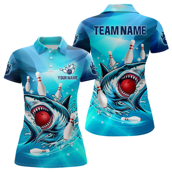 Maxcorners Blue Shark Bowling Jersey Customized Name, Team Name 3D Shirt