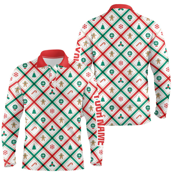 Maxcorners Golf Red, White & Green Argyle Christmas Pattern Customized Name 3D Shirt