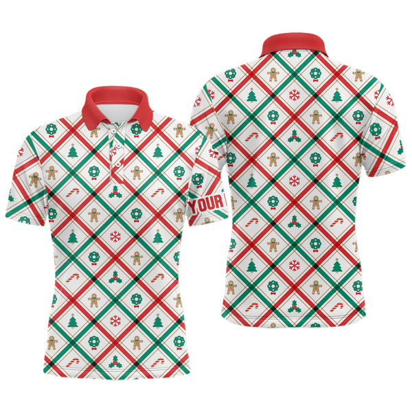 Maxcorners Golf Red, White & Green Argyle Christmas Pattern Customized Name 3D Shirt