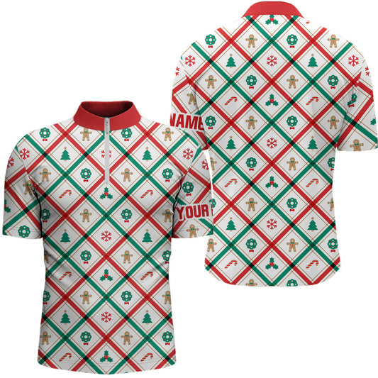 Maxcorners Golf Red, White & Green Argyle Christmas Pattern Customized Name 3D Shirt