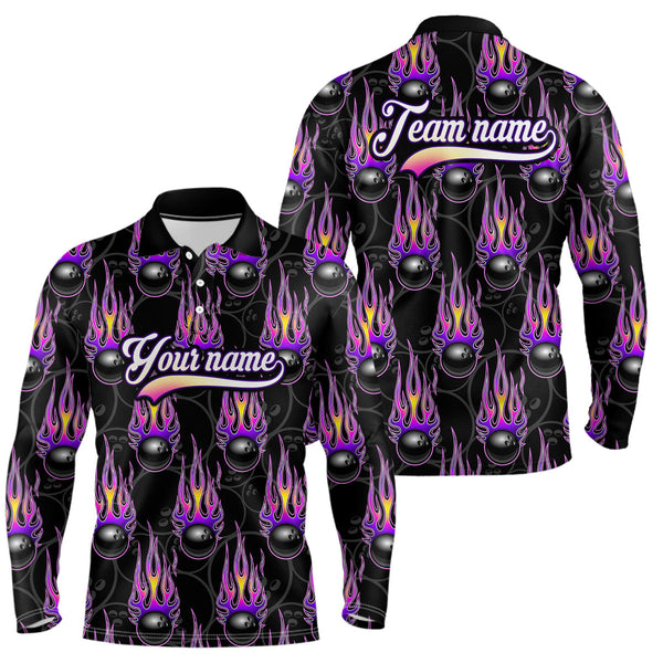 Maxcorners Black Ball Camo Purple Flame Bowling Jersey Customized Name, Team Name 3D Shirt