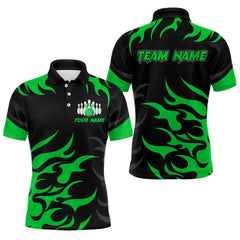 Maxcorners Black and Green Flame Bowling shirts for Men Custom team bowling jerseys, mens bowling apparel  LM1307