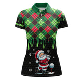 Maxcorners Green argyle Christmas pattern Santa Golfer Women golf polo shirts custom golf attire for ladies