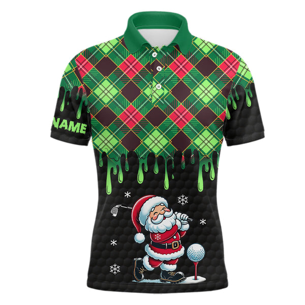 Maxcorners Green argyle Christmas pattern Santa Golfer Mens golf polo shirts custom golf attire for men