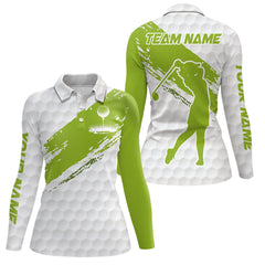 Maxcorners Green and White golf ball pattern Mens golf polo shirts custom team name mens golf clothes