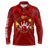 Maxcorners Red Christmas Wreath Mens Bowling Polo, Quarter-Zip Shirt Custom Christmas bowling tops for Team