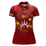 Maxcorners Red Christmas Wreath Women's Bowling Polo, Quarter-Zip Shirt Custom Christmas bowling tops for Team