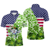 Maxcorners American Flag St Patrick Day Shamrock Golf Pattern Custom Mens Golf Polo Shirts, Golf Outfits Men