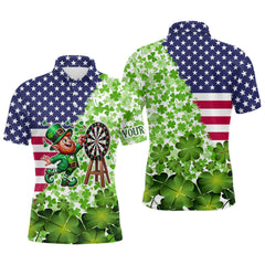 Maxcorners American Flag St Patrick Day Shamrock Pattern Custom St Patrick Team Darts Shirts For Men