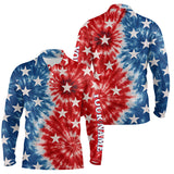 Maxcorners American Flag Tie dye pattern Mens golf polo shirts custom name patriotic golf attire for mensMT0306