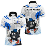 Maxcorners Blue and White Funny Bowling Shirts For Men Custom Team Bowling Polo, 1/4 Zip Jerseys TU1911