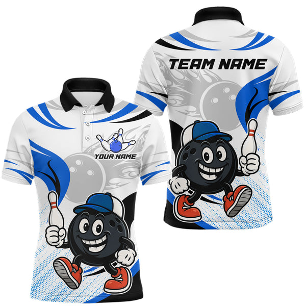 Maxcorners Blue and White Funny Bowling Shirts For Men Custom Team Bowling Polo, 1/4 Zip Jerseys TU1911