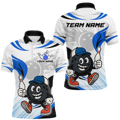 Maxcorners Blue and White Funny Bowling Shirts For Men Custom Team Bowling Polo, 1/4 Zip Jerseys TU1911