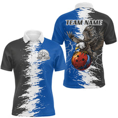 Maxcorners Lightning Thunder Eagle Bowling Polo, Quarter Zip Shirt For Men Custom bowling Team jerseys | Blue
